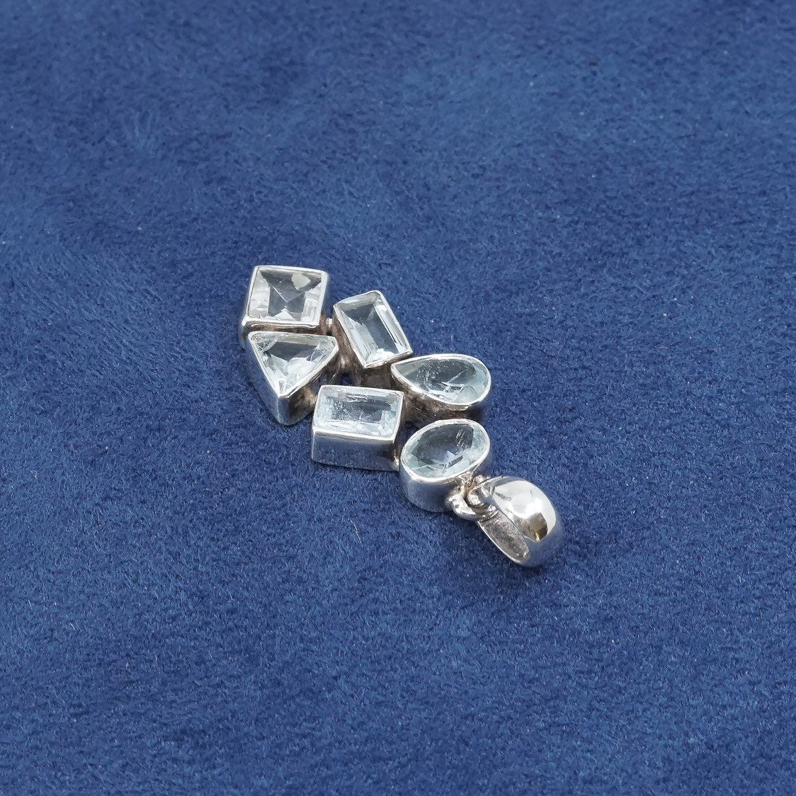 vtg Sterling silver handmade pendant, 925 w/ sapphire, stamped 925