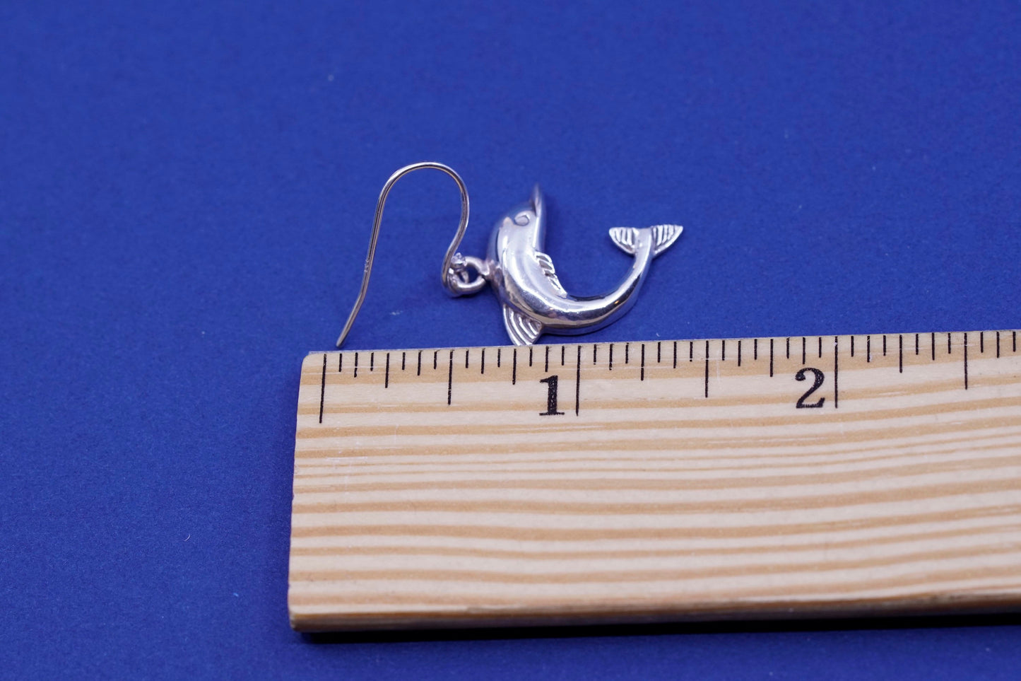 Vintage Sterling silver handmade earrings, 925 dolphin dangles