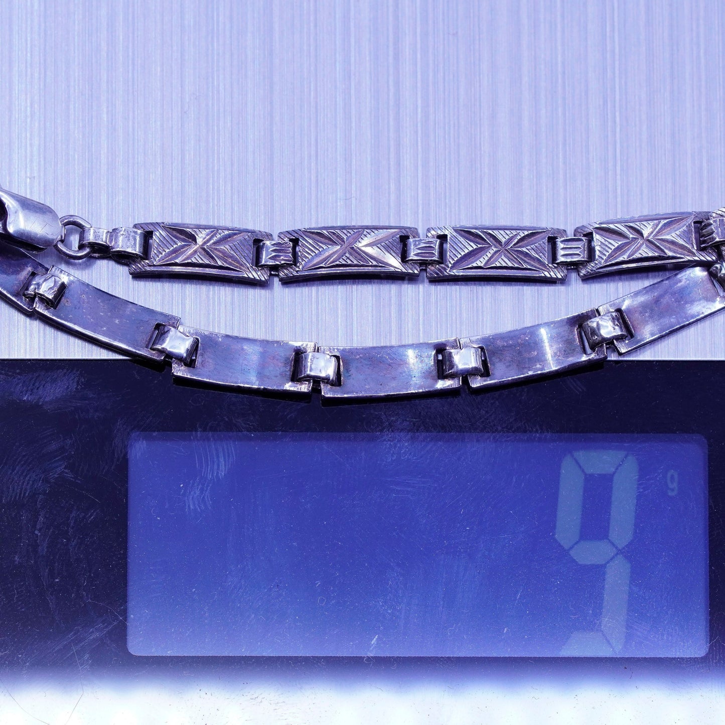7”, vtg Italy Sterling 925 silver handmade bracelet, textured rectangular chain