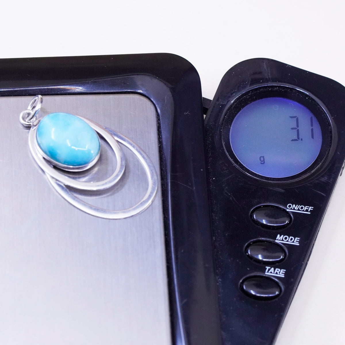 Vintage Sterling silver handmade pendant, 925 double circle with oval Larimar