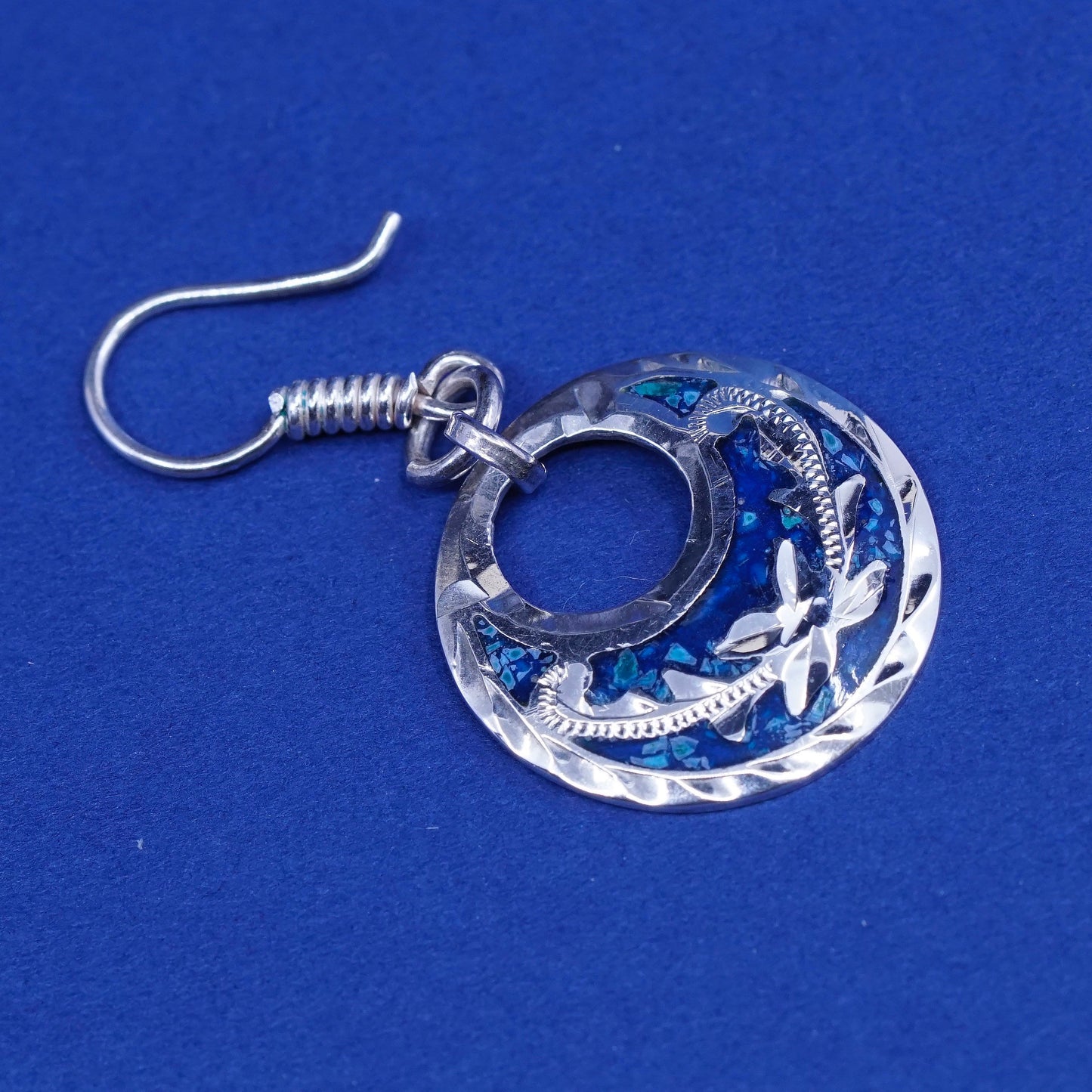 Vintage Mexico Sterling silver handmade earrings, 925 circle with turquoise