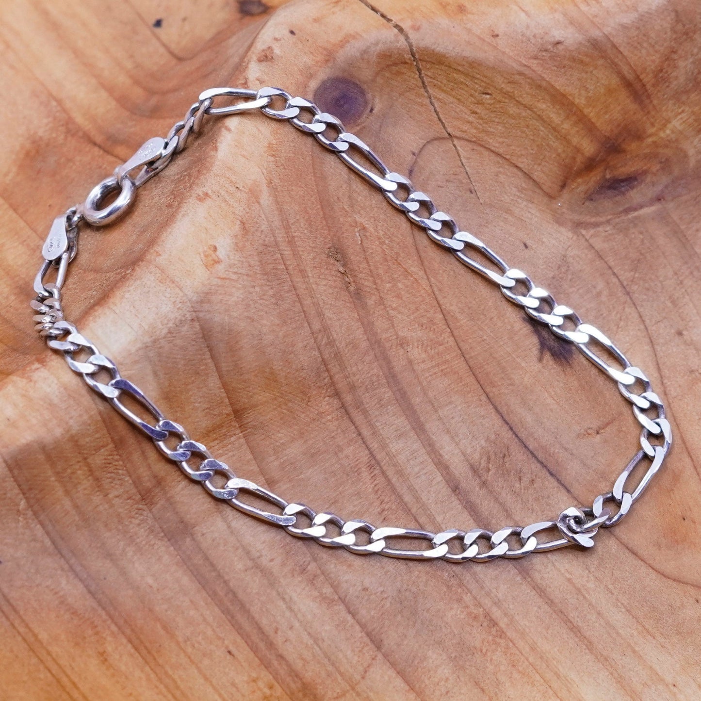 7”, 3mm, vintage milor Sterling silver bracelet, 925 figaro link chain