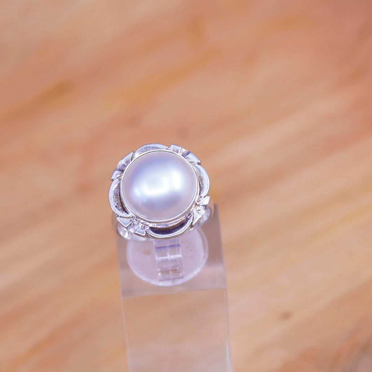 Size 6.25, vintage Sterling 925 silver handmade ring with pearl