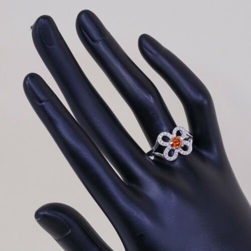 Size 9.5, Vintage Sterling 925 Silver Handmade Flower Ring W/ Yellow N Clear Cz