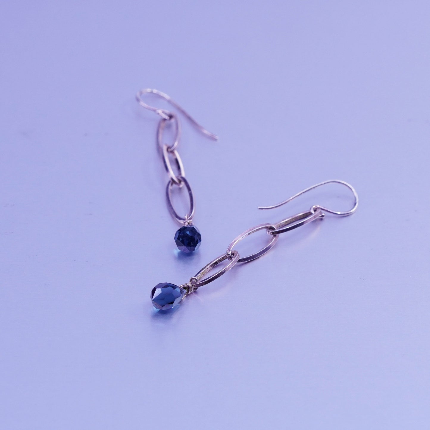 Vintage Sterling 925 silver handmade oval link earrings with teardrop topaz