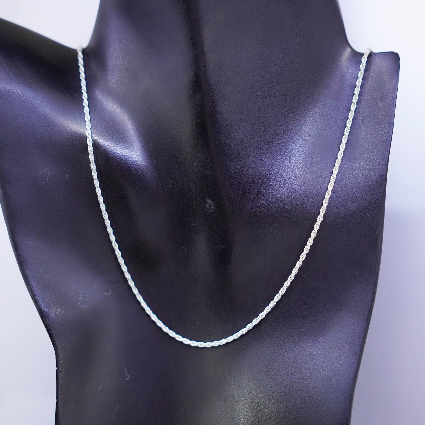 24” 2mm, vintage Sterling 925 silver rope chain necklace
