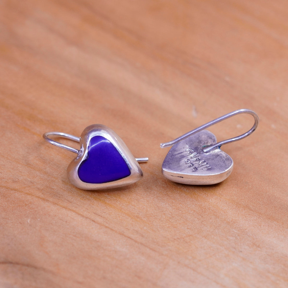 Mexico Southwestern 925 Sterling silver handmade earrings with blue onyx heart