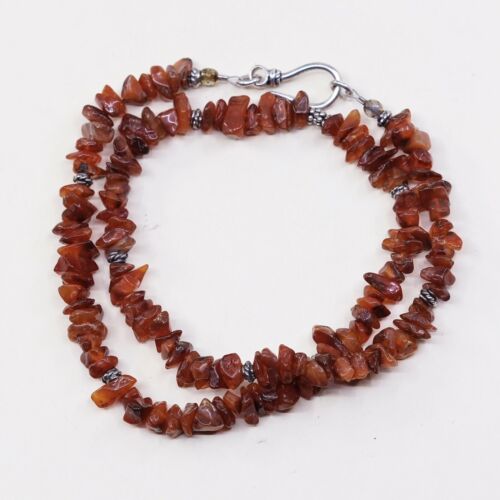 18" Vtg Sterling 925 silver handmade necklace W/ Nugget Carnelian Beads