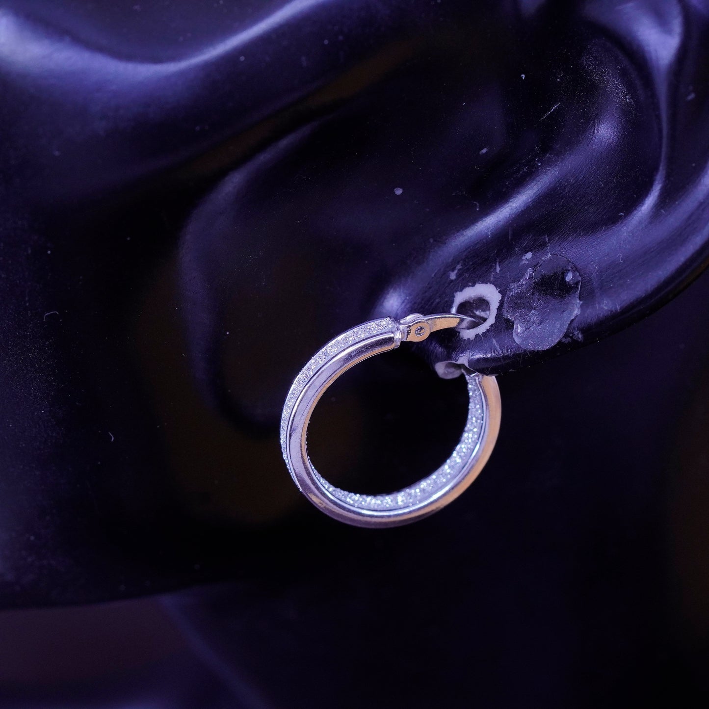 0.75”, vintage Sterling silver hoops, 925 earrings with glittering center