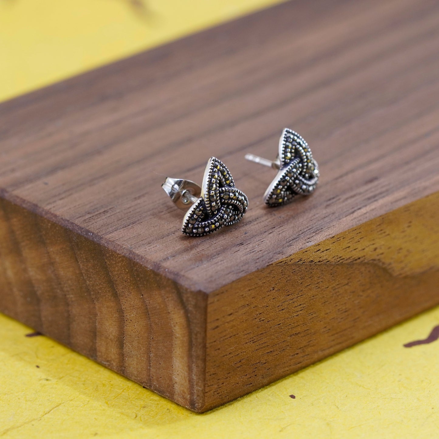 Solvar Sterling silver Irish studs, 925 Celtic Trinity knot earrings marcasite