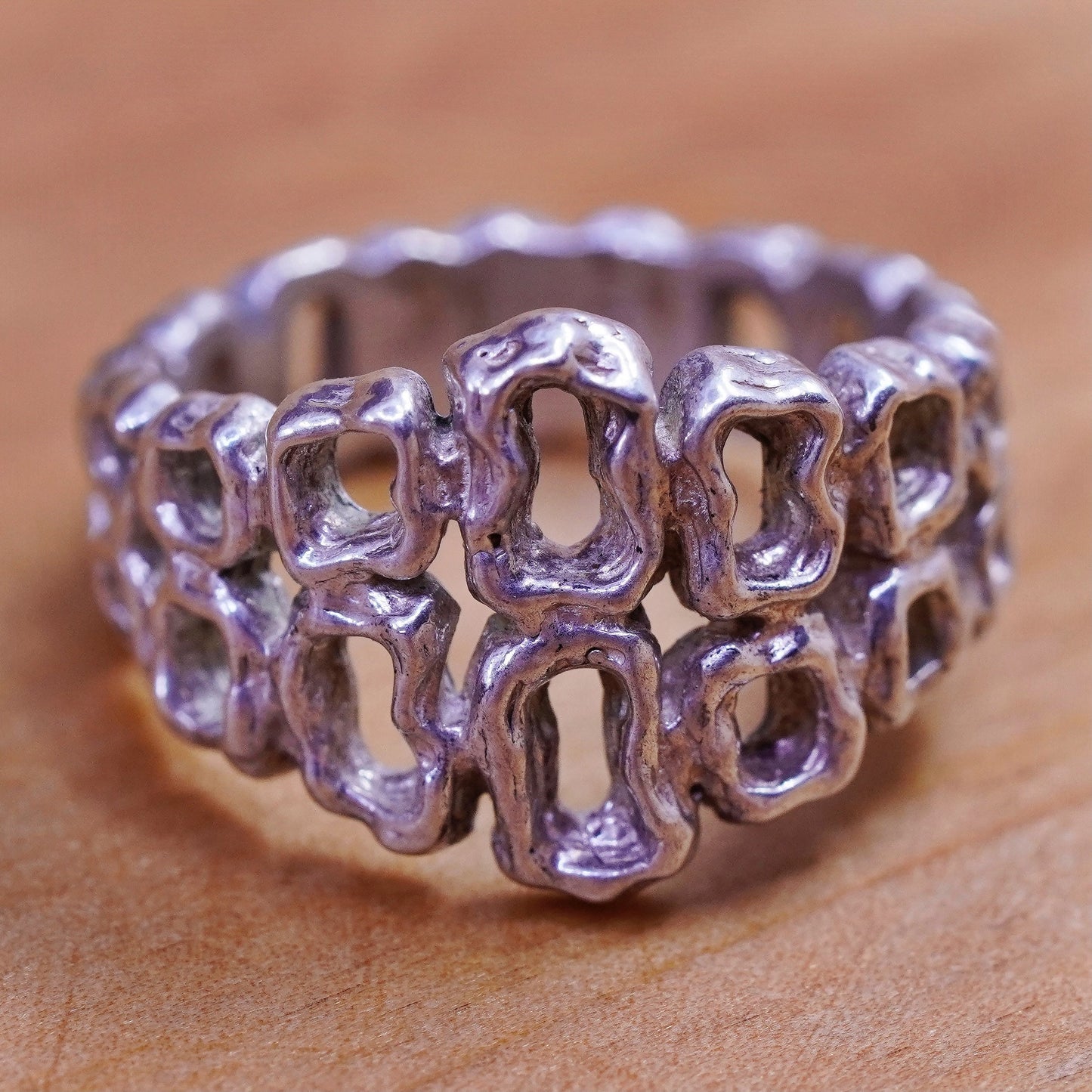 Size 7.25, Sterling silver handmade ring, southwestern style, 925 circle band