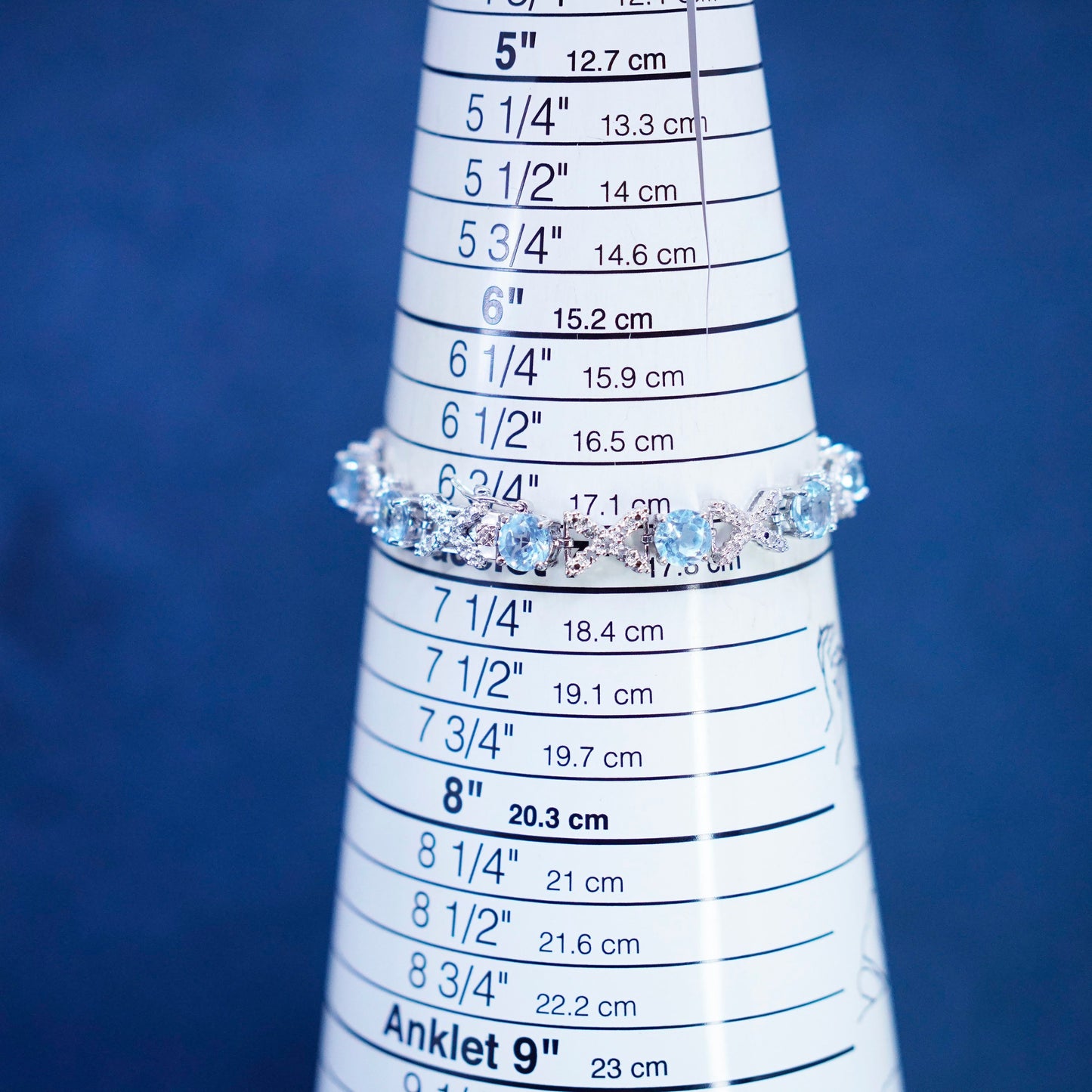 7”, vintage Sterling 925 silver tennis bracelet with topaz and diamonds