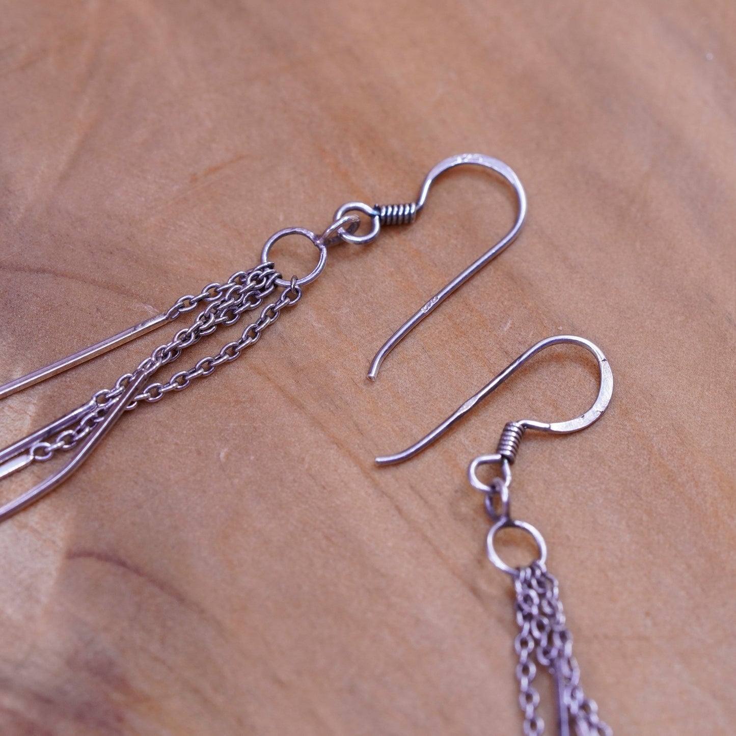 Vintage sterling silver handmade earrings, 925 fringe, minimalist, modernist