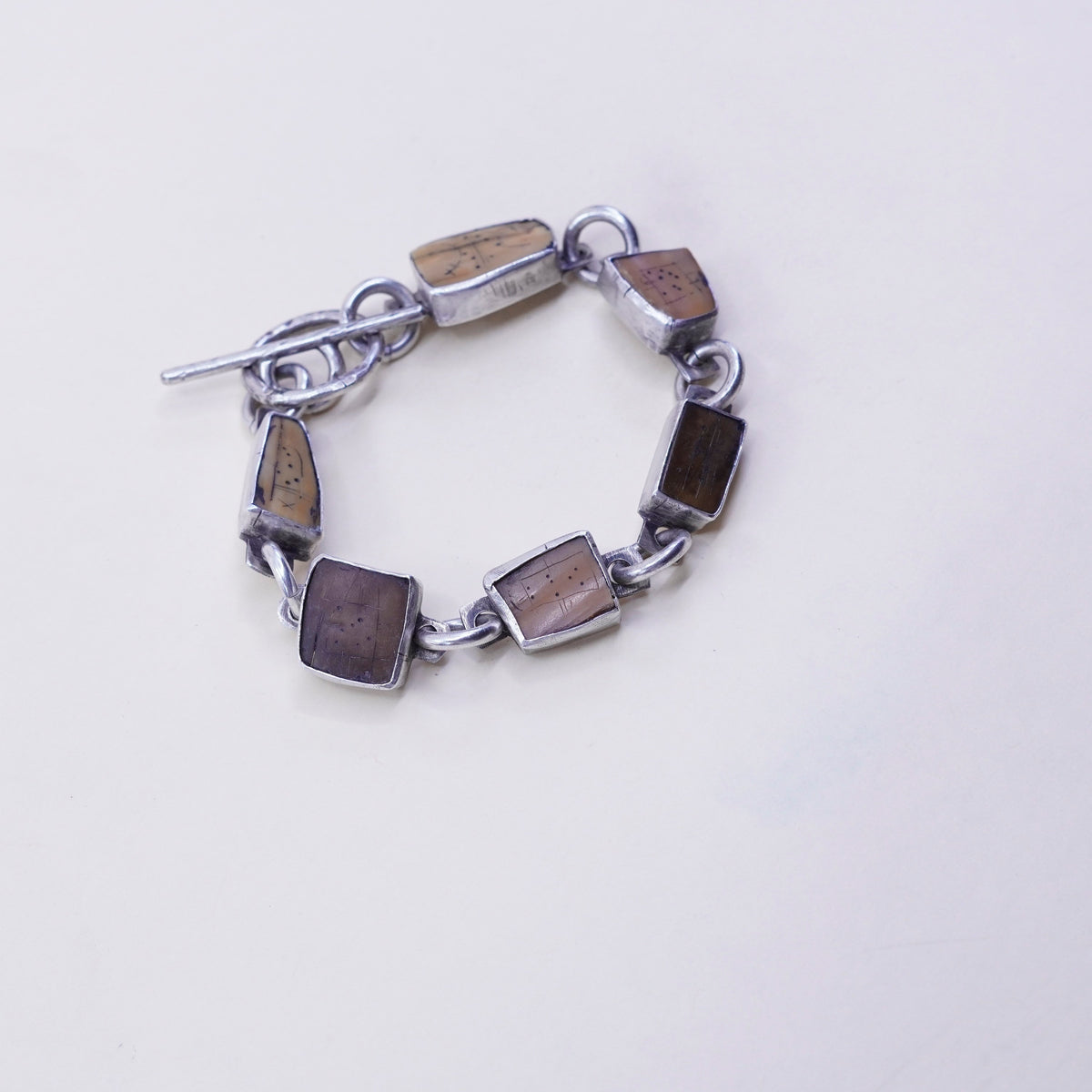 6.25”, handmade sterling 925 silver bracelet w/ dotted wood unique piece