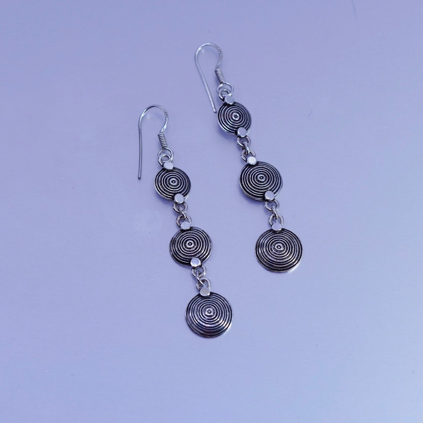 Vintage Sterling 925 silver handmade swirly circle earrings