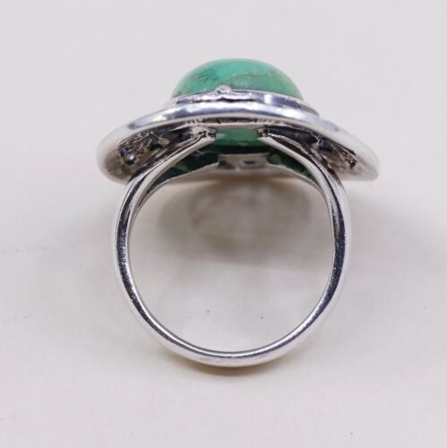 Sz 7, Vtg Thailand Handmade Sterling 925 Filigree W/ Turquoise Statement Ring