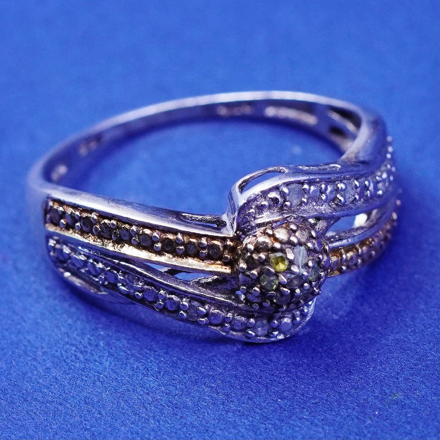 Size 8.25, vintage two tone rose gold accent, Sterling 925 silver ring diamond