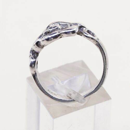 Size 8, Vtg Sterling Silver Handmade Ring, 925 Silver Band W/ Double Heart