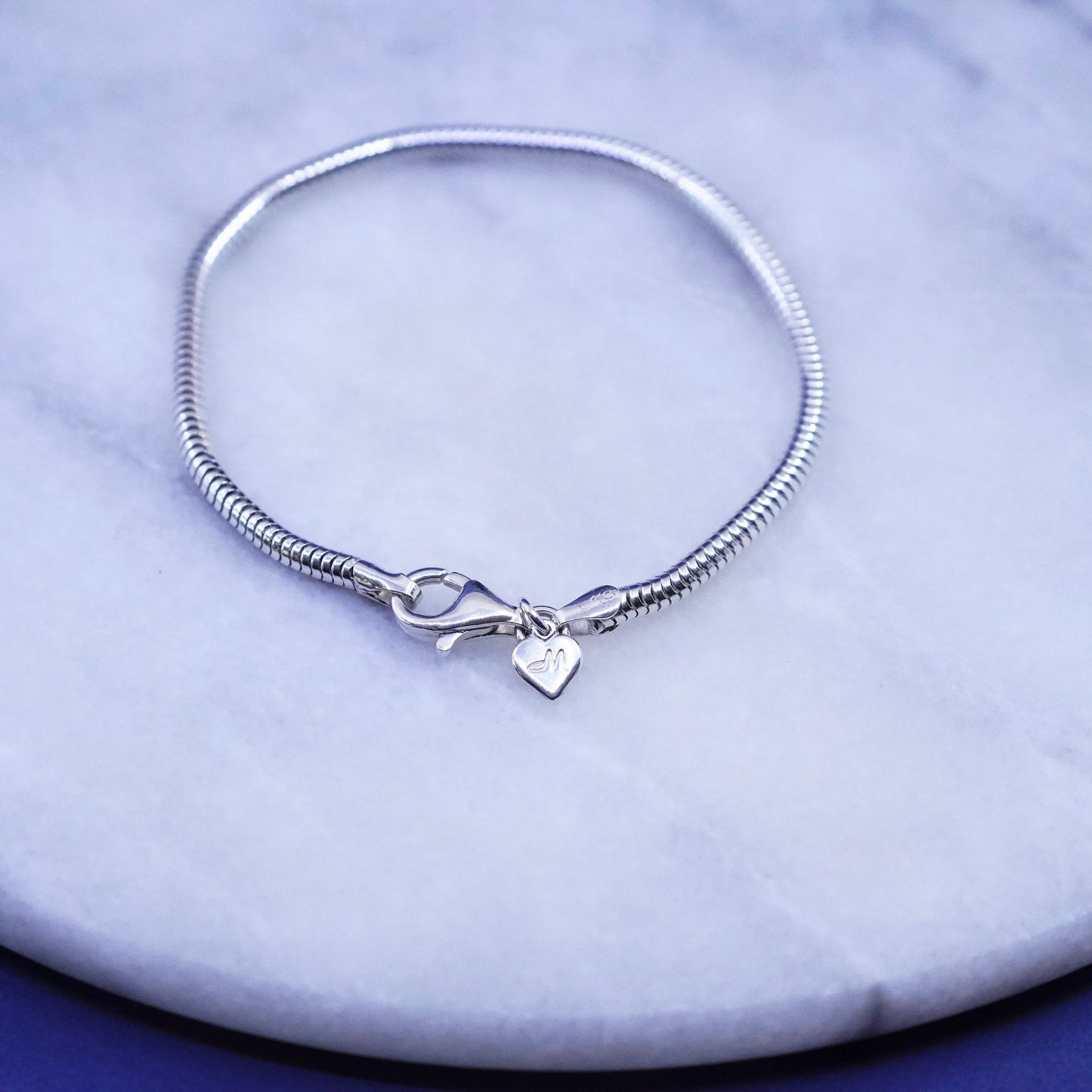 7.25”, 3mm, Sterling silver handmade bracelet, 925 snake chain