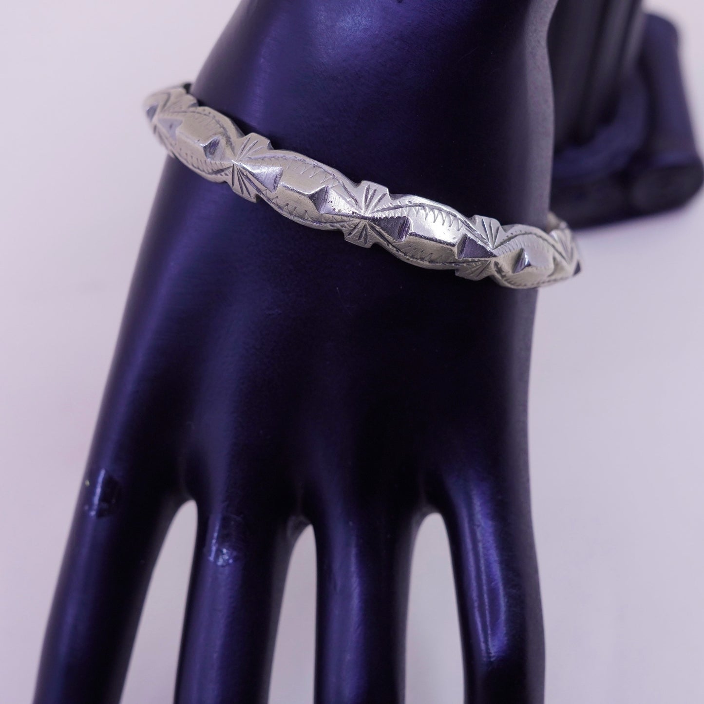 7.75”, Native American sterling 925 silver handmade textured bracelet, bangle