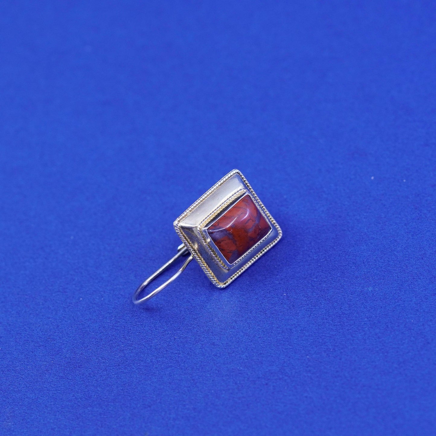Vintage vermeil gold Sterling 925 silver handmade square earrings bloodstone