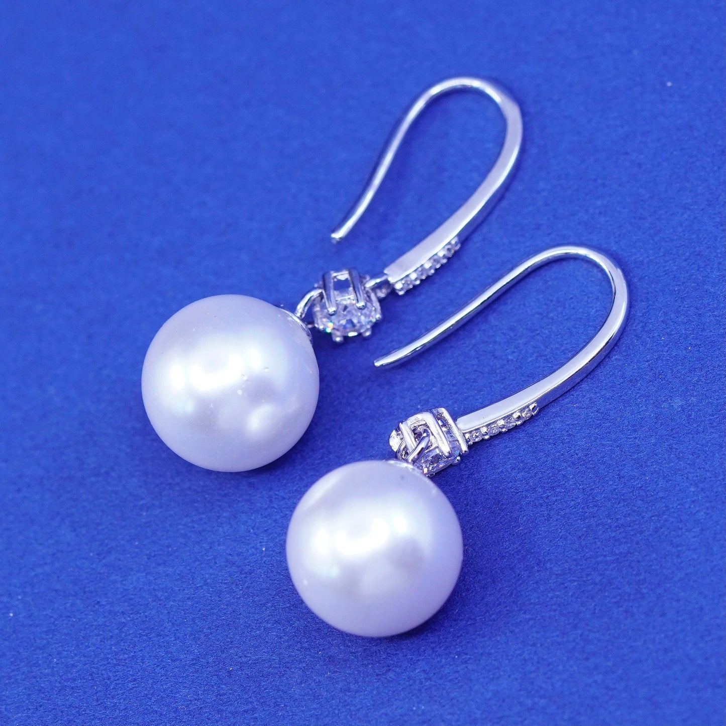 Vintage Sterling silver handmade earrings, 925 hooks with pearl and Cz