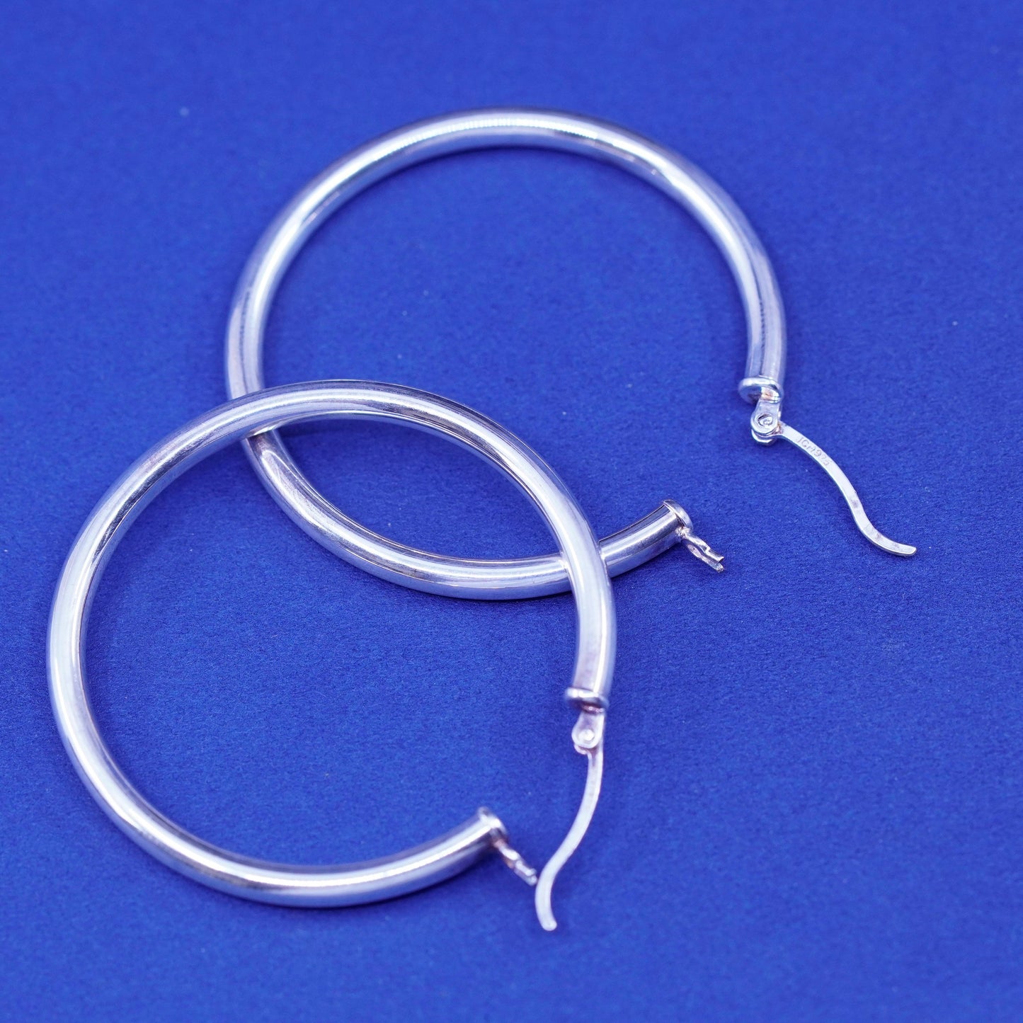 1.5”, vintage Sterling silver handmade hoop earrings, bold 925 huggie