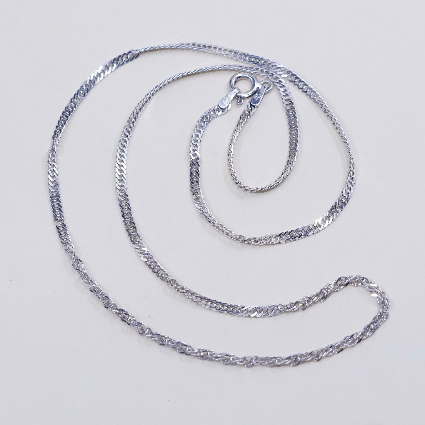 18”, 2mm, Vintage sterling silver Italy 925 twisted curb chain, necklace