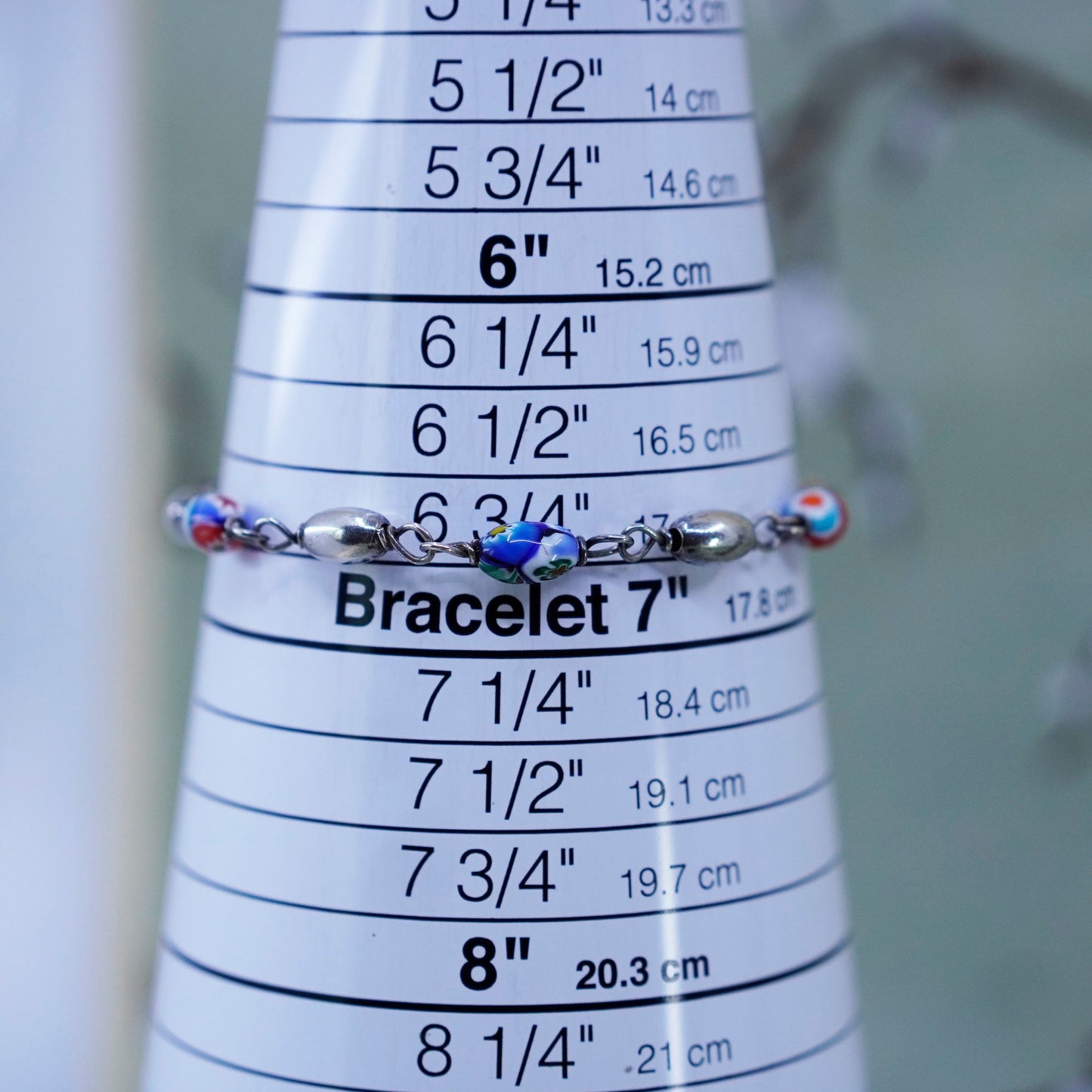 6.75”, Italy 925 Sterling 925 silver bracelet with artisan Murano glass beads