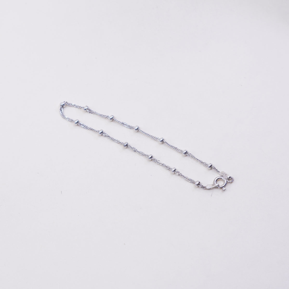 7”, 1mm, Vintage sterling silver bracelet, 925 twisted curb chain with beads