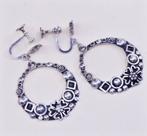 Vtg I.M. FAIN Ireland Sterling Silver Handmade Earrings, 925 circle W/ Heart