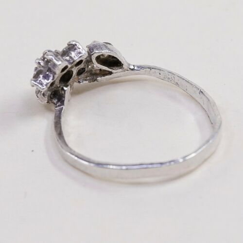 Sz 6, vintage Sterling Ring, 925 Silver flower W/ cluster Crystal