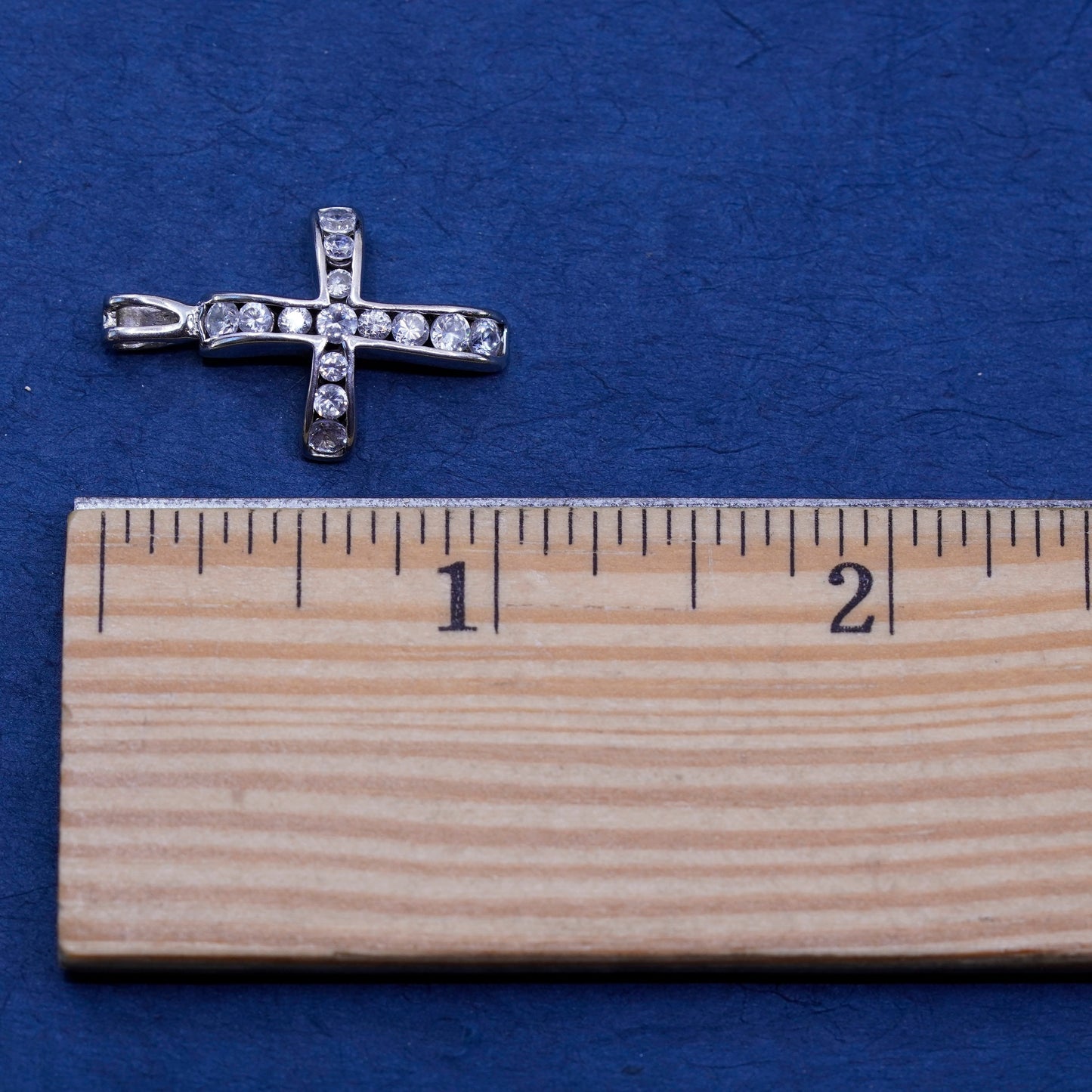 Vintage Sterling silver handmade pendant, 925 cross with cz