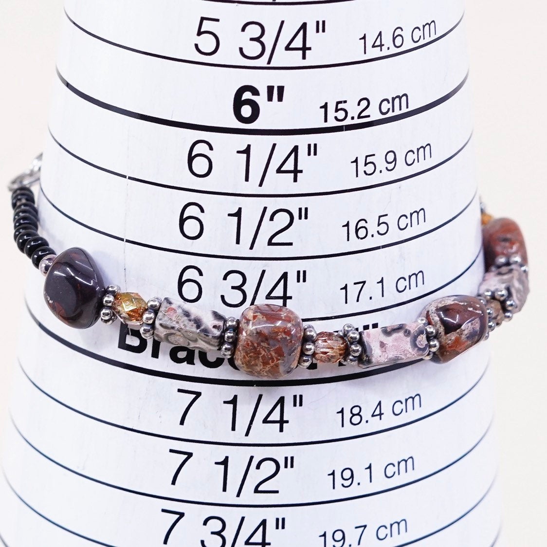 7", handmade vintage Jasper beads bracelet, with Sterling silver closure