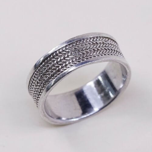 Sz 7.25, Vtg Sterling Silver Handmade Ring Mexico 925 Band w Braided Cable