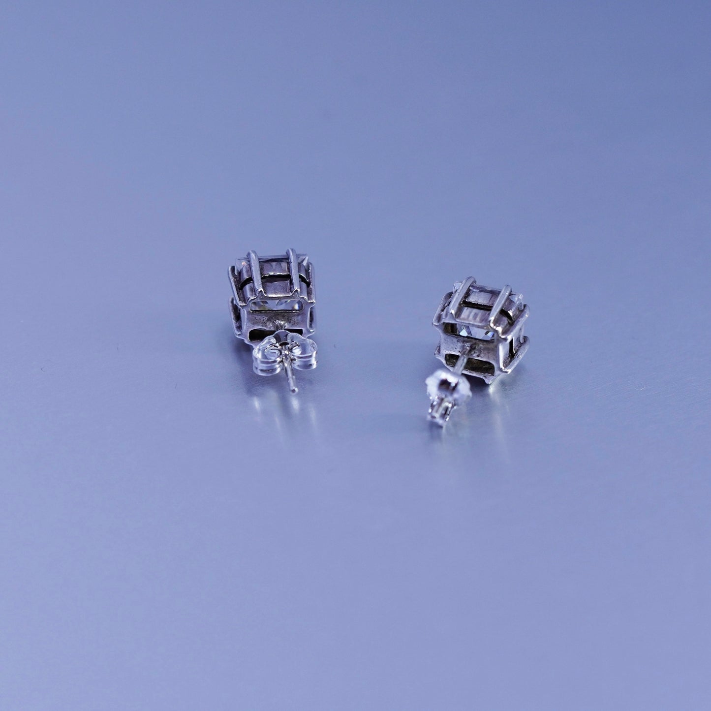 8mm, Vintage Sterling 925 silver earrings, studs with square cz inlay
