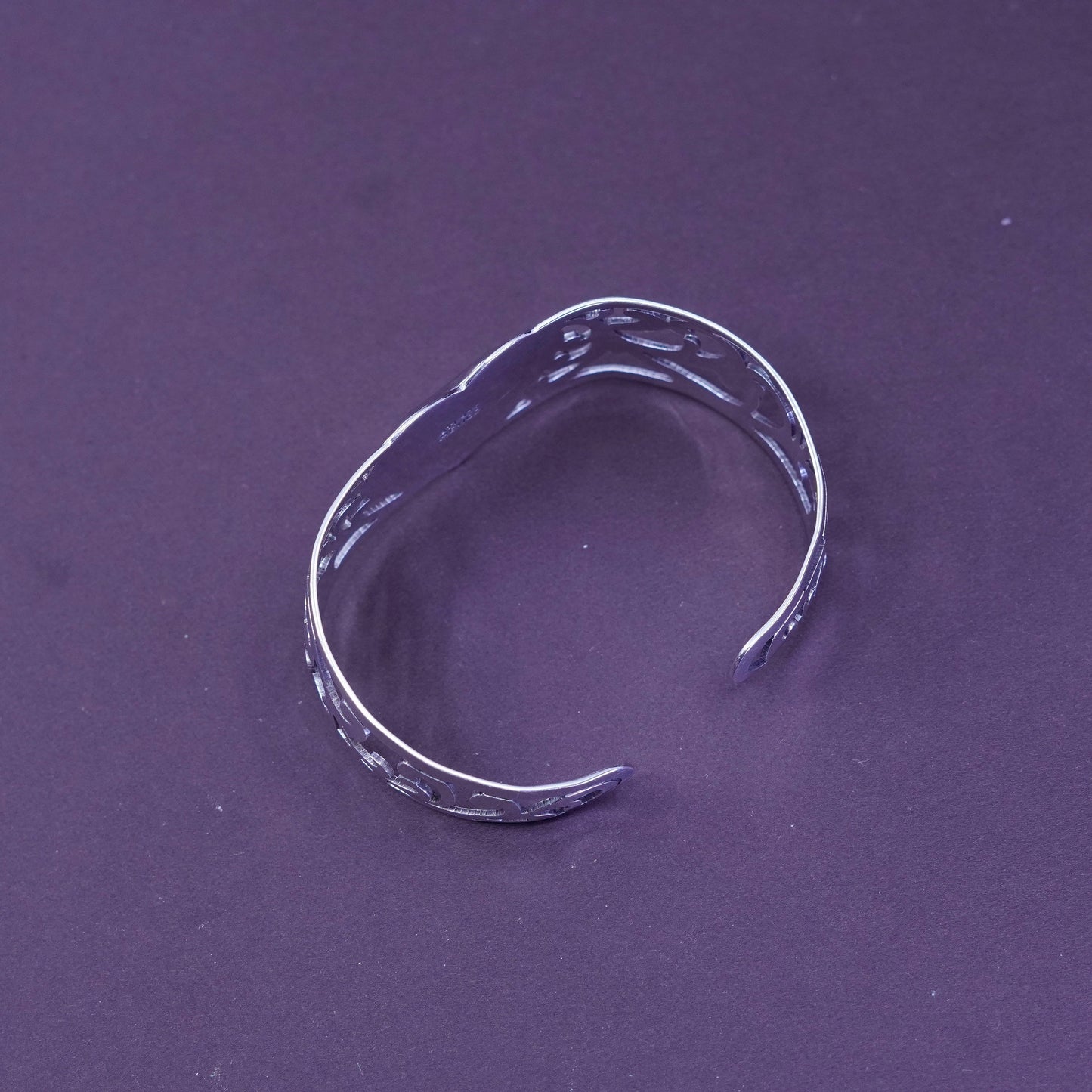 6.5”, vtg ATI Sterling silver handmade heart bracelet, mexico 925 Filigree cuff