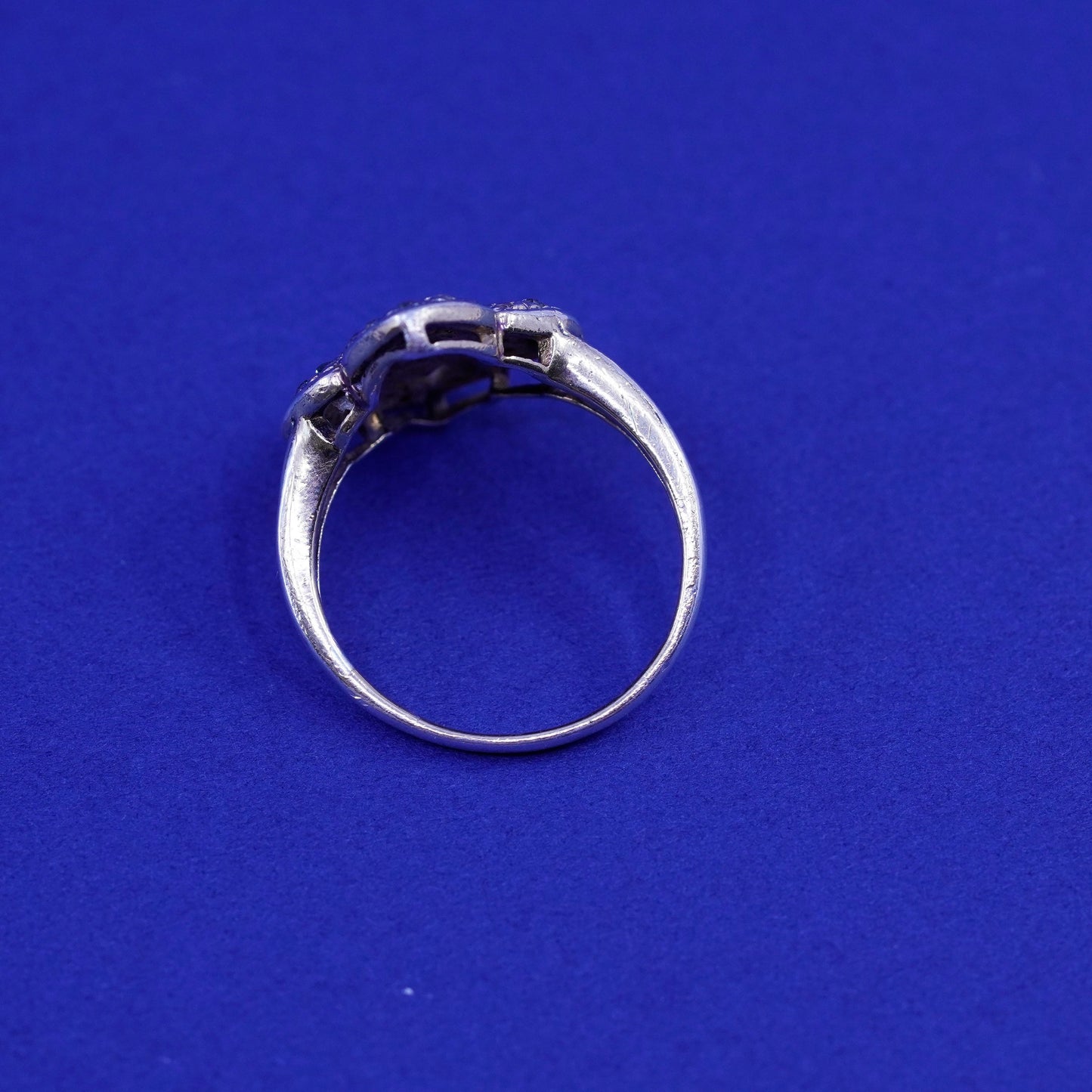 Size 6.25, vintage Sterling 925 silver handmade ring with genuine diamond