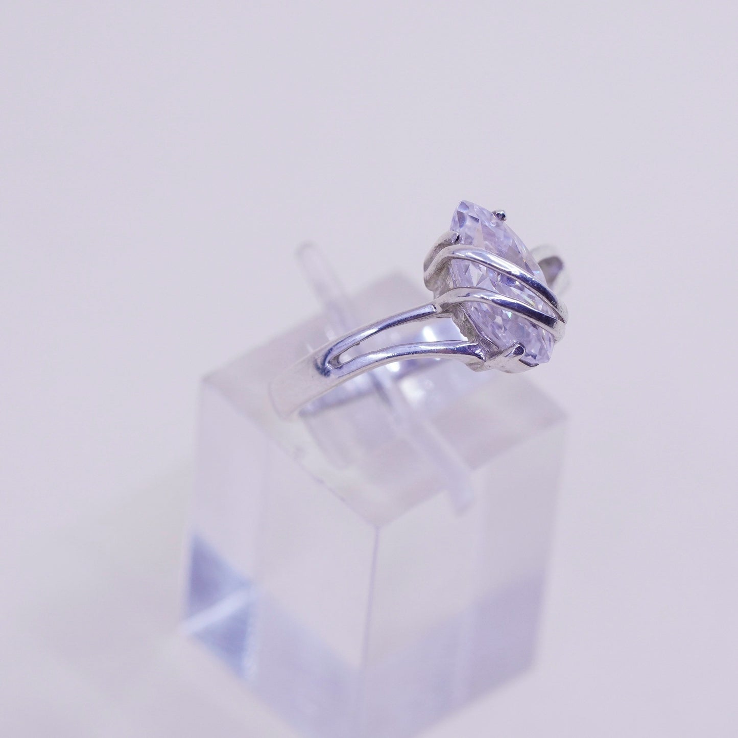 Size 8.25, vintage Sterling 925 silver Statement ring w/ marquise Cz