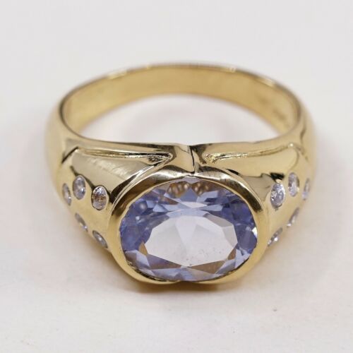Sz 10.5, Vtg Vermeil Gold Sterling silver Statement ring, 925 W/ Topaz N Cz