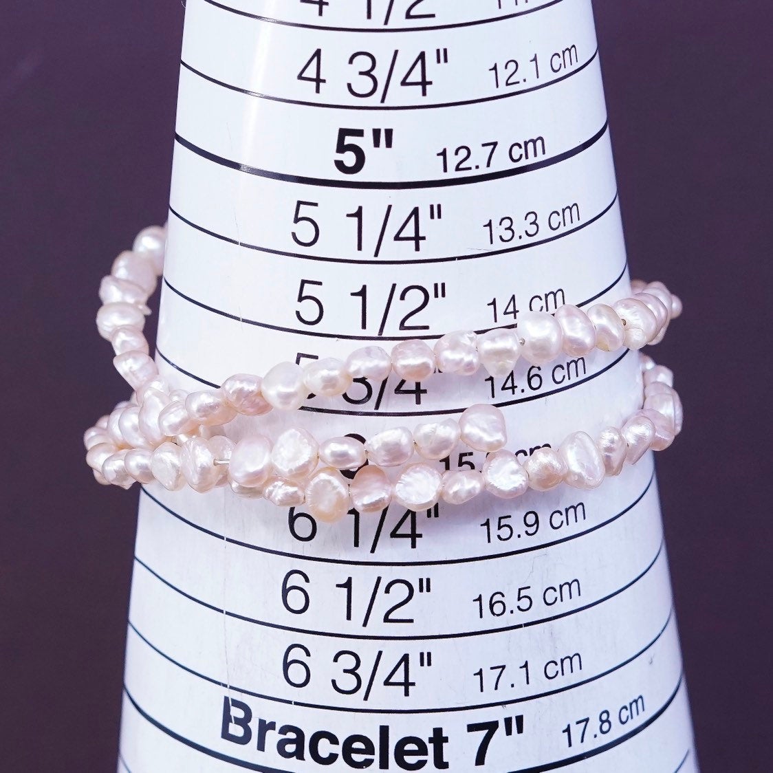 6" Vintage handmade pink pearl beads wrap around bangle bracelet