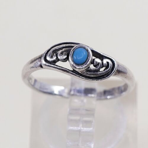 Sz 5.5, Vintage Sterling Silver handmade Turquoise Beads Ring