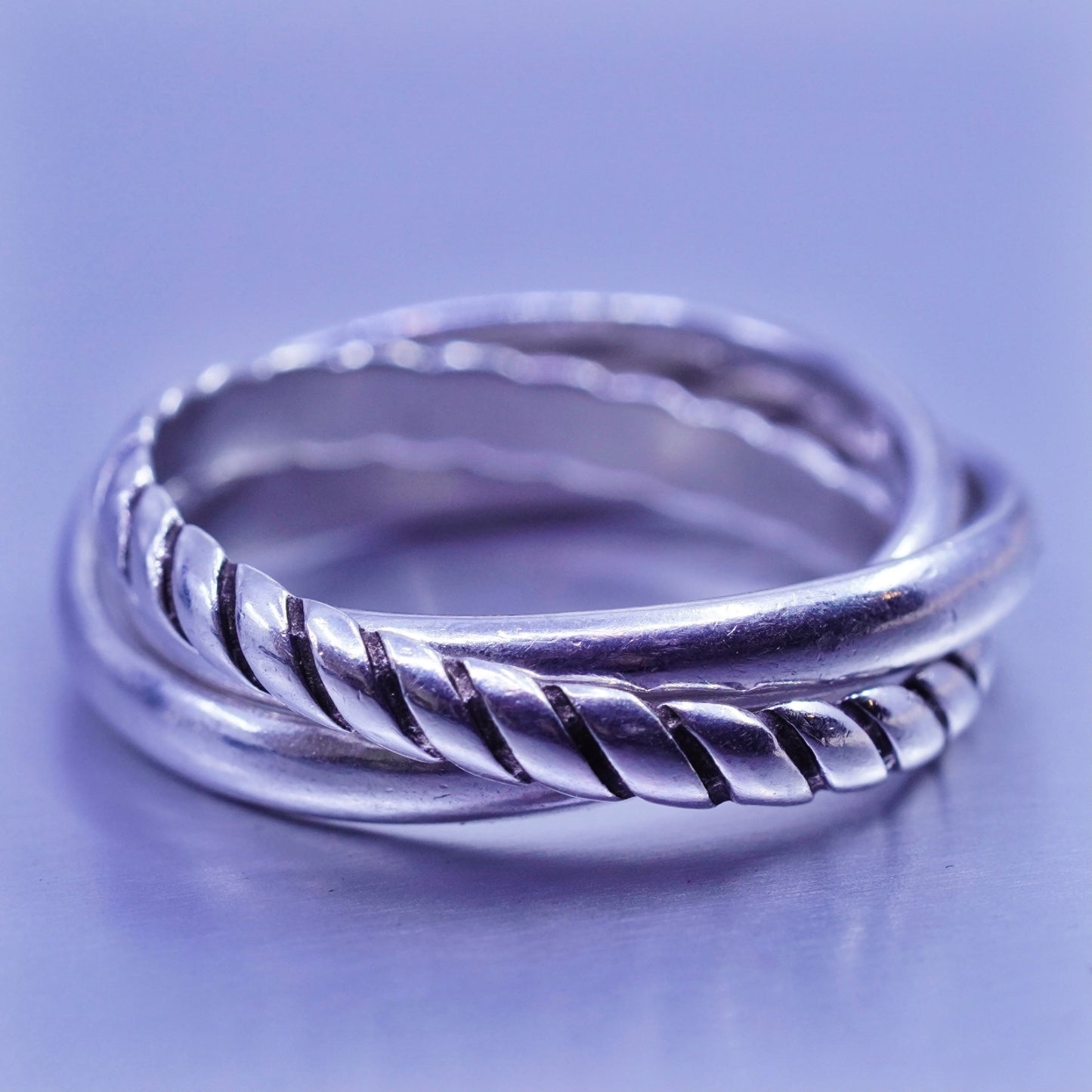 Size 6, vintage southwestern Sterling 925 silver entwined ring, multi band