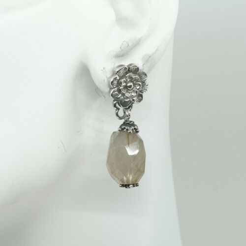 Estate find VINTAGE STERLING 925 SILVER Flower Rutilated Quartz Nugget EARRINGS