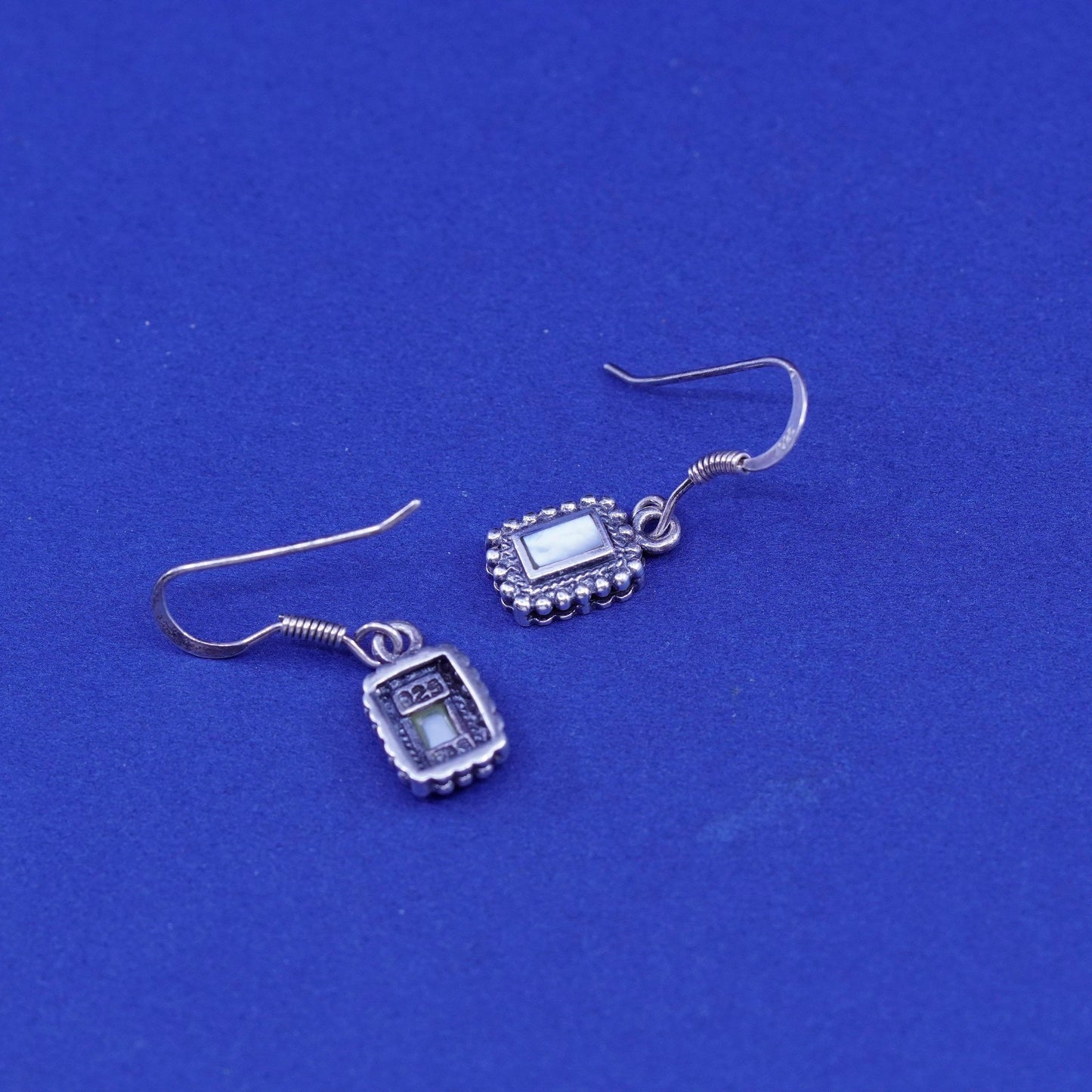 Vintage sterling 925 silver handmade earrings with mother of pearl and beads