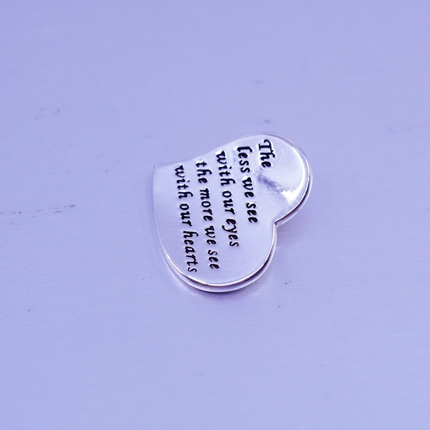 sterling 925 silver heart pendant “the less we see with our eyes more we see