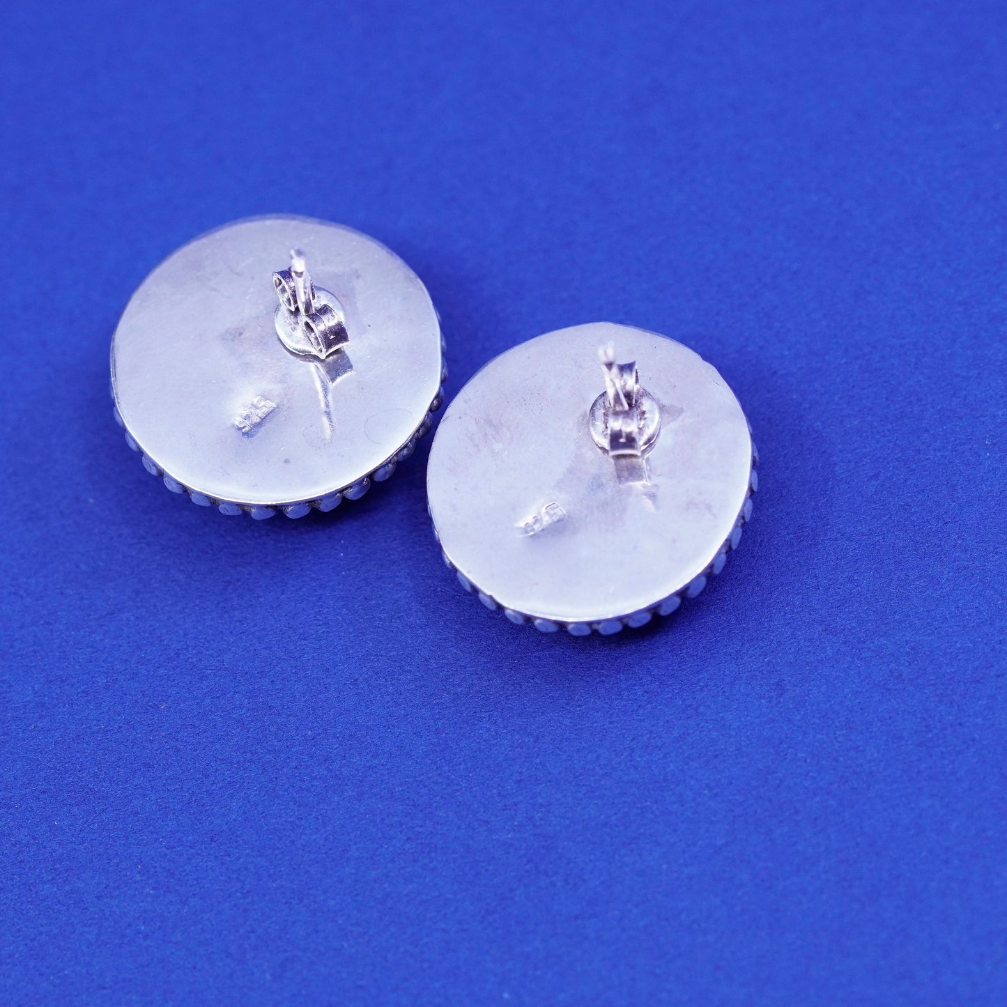 Vintage sterling 925 silver handmade round studs earrings orange agate beads
