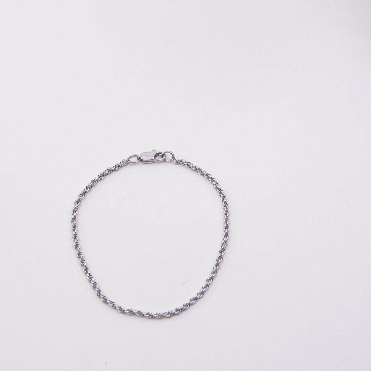 7.25”, 1.6mm, Vintage sterling 925 silver Italy rope chain bracelet
