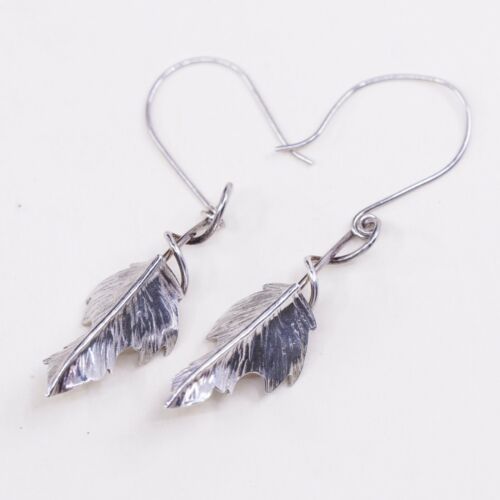 Vtg 925 Sterling Silver Handmade Earrings W/ Leaf Dangles, Silver Tested