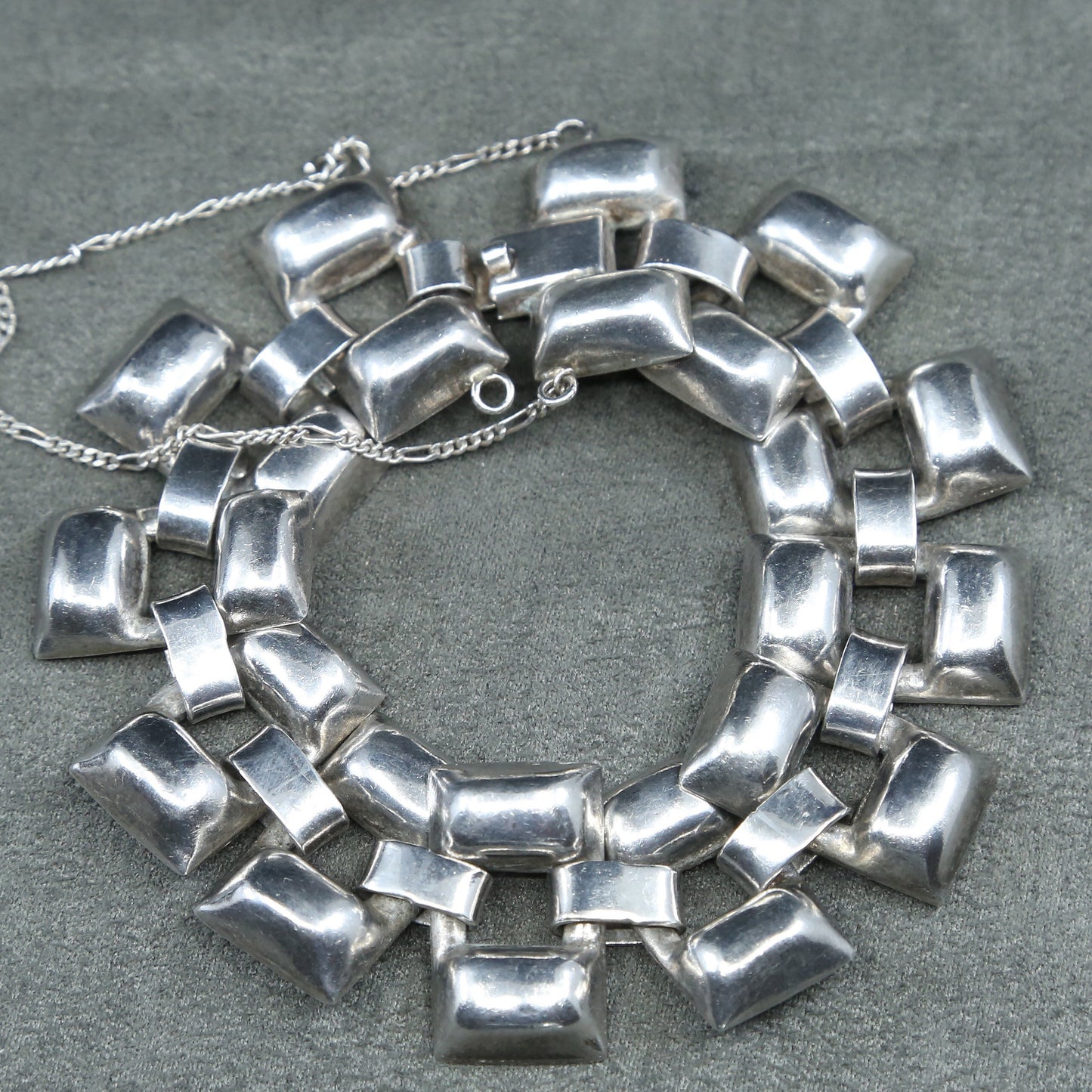 7”, vtg Sterling silver handmade bracelet, mexico 925 nugget link bracelet